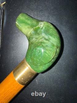 Green gemstone carved dog handle Walking stick / Cane