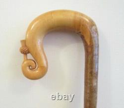 HAND CARVED HAZEL CROOK one piece walking stick Excellent quality