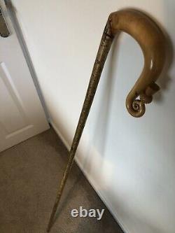 HAND CARVED HAZEL CROOK one piece walking stick Excellent quality