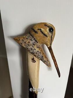 Hand Carved American Woodcock In Lime Hiking/Walking stick on Blackthorn Shank