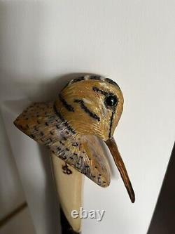 Hand Carved American Woodcock In Lime Hiking/Walking stick on Blackthorn Shank