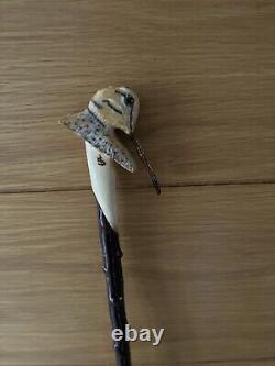 Hand Carved American Woodcock In Lime Hiking/Walking stick on Blackthorn Shank