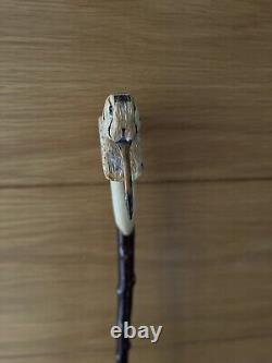 Hand Carved American Woodcock In Lime Hiking/Walking stick on Blackthorn Shank