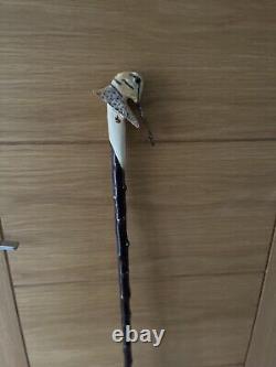 Hand Carved American Woodcock In Lime Hiking/Walking stick on Blackthorn Shank