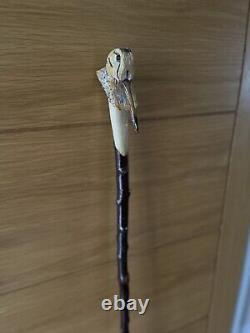 Hand Carved American Woodcock In Lime Hiking/Walking stick on Blackthorn Shank