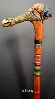 Hand Carved Animal Wooden Walking Cane Handmade Walking Stick