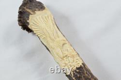 Hand Carved Antler Horn Bald Eagle Walking Stick Cane Top Handle Sheffield