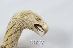 Hand Carved Bald Eagle Walking Stick Cane Top Handle Antler Horn Sheffield