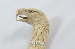 Hand Carved Bald Eagle Walking Stick Cane Top Handle Antler Horn Sheffield