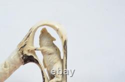 Hand Carved Bear & Fox Walking Stick Cane Top Handle Antler Horn Sheffield