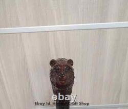 Hand Carved Bear Head Handle Wooden Walking Stick Cane Handmade Style Gift Adult