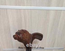 Hand Carved Bear Head Handle Wooden Walking Stick Cane Handmade Style Gift Adult
