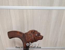Hand Carved Bear Head Handle Wooden Walking Stick Cane Handmade Style Gift Adult