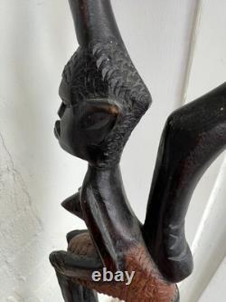 Hand Carved Black & brown Wooden Walking Stick Cane, African Tribal Design 36