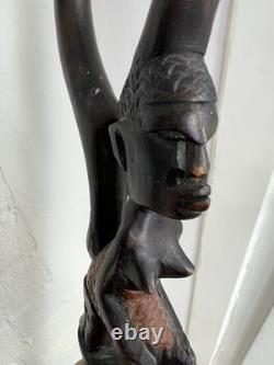 Hand Carved Black & brown Wooden Walking Stick Cane, African Tribal Design 36