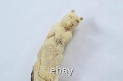 Hand Carved Brown Bear Walking Stick Cane Top Handle Antler Horn Sheffield Hand Carved Brown Bear Walking Stick Cane Top Handle Antler Horn Sheffield