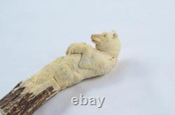 Hand Carved Brown Bear Walking Stick Cane Top Handle Antler Horn Sheffield Hand Carved Brown Bear Walking Stick Cane Top Handle Antler Horn Sheffield
