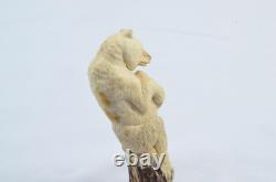 Hand Carved Brown Bear Walking Stick Cane Top Handle Antler Horn Sheffield Hand Carved Brown Bear Walking Stick Cane Top Handle Antler Horn Sheffield