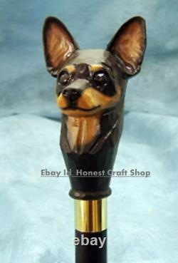 Hand Carved Chihuahua Dog Wooden Walking Cane For Men Women Walking Stick Dog WU