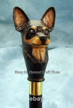 Hand Carved Chihuahua Dog Wooden Walking Cane For Men Women Walking Stick Dog WU