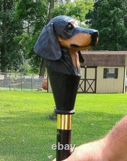 Hand Carved Dachshund Wooden Walking Stick Handmade Dog Cane Gift