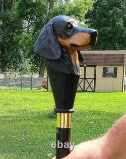 Hand Carved Dachshund Wooden Walking Stick Handmade Dog Cane Gift