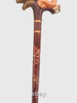 Hand Carved Derby Handle Wooden Walking Stick Full Carved Antique Walking Cane