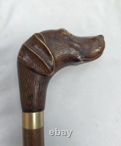Hand Carved Doberman Dog Head Walking Stick Wooden Can