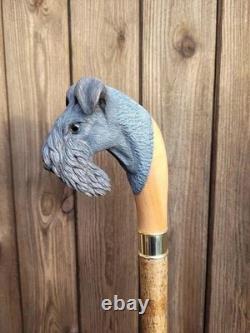 Hand-Carved Dog Wooden Walking Stick Unique Animal Handle Walking Cane