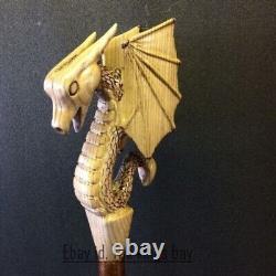 Hand Carved Dragon Handmade Unique Wooden Walking Stick Cane Dragon