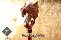 Hand Carved Dragon Head Handle Wooden Walking Handmade Cane Walking Stick GiftR