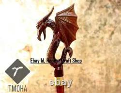 Hand Carved Dragon Head Handle Wooden Walking Handmade Cane Walking Stick GiftR