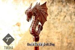 Hand Carved Dragon Head Wooden Walking Stick Handmade Walking Cane Gift