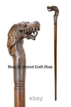 Hand Carved Dragon Head Wooden Walking Stick Walking Cane For Men Women Gift