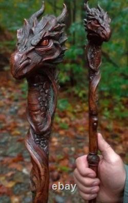 Hand Carved Dragon Wooden Walking Stick Handmade Walking Cane Gift