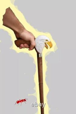 Hand Carved Eagle Head Handle Wooden Walking Stick Handmade Bird Walking Cane1