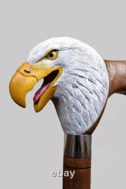 Hand Carved Eagle Head Handle Wooden Walking Stick Handmade Bird Walking Cane1