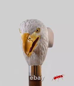 Hand Carved Eagle Head Handle Wooden Walking Stick Handmade Bird Walking Cane1