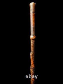 Hand Carved Folk Art Walking Stick Cane Snake 19th Century Victorian