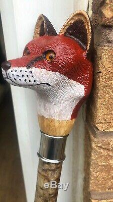 Hand Carved Fox Head Walking Stick