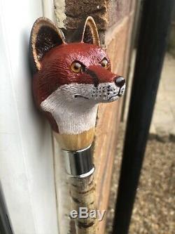 Hand Carved Fox Head Walking Stick