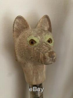 Hand Carved Fox Head Walking Stick