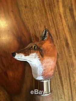 Hand Carved Fox Head Walking Stick, With Certificate