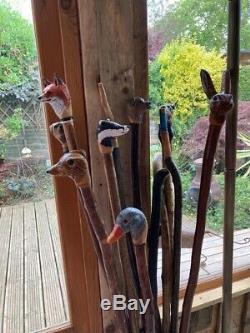 Hand Carved Fox Head Walking stick on Hazel Shank