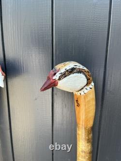 Hand Carved French Partridge Headed Walking Or Hiking Stick On Hazel Shank