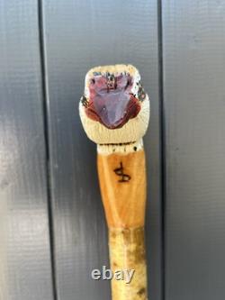 Hand Carved French Partridge Headed Walking Or Hiking Stick On Hazel Shank