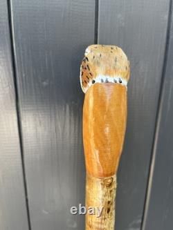 Hand Carved French Partridge Headed Walking Or Hiking Stick On Hazel Shank