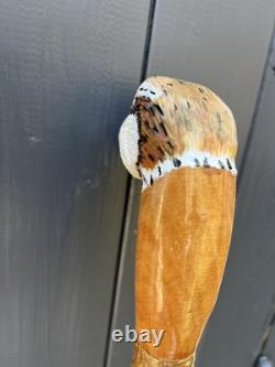 Hand Carved French Partridge Headed Walking Or Hiking Stick On Hazel Shank