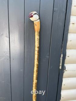 Hand Carved French Partridge Headed Walking Or Hiking Stick On Hazel Shank