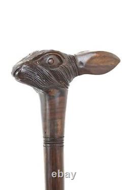 Hand Carved Hare Head Wooden Walking Stick Walking Cane For Men Women Gift